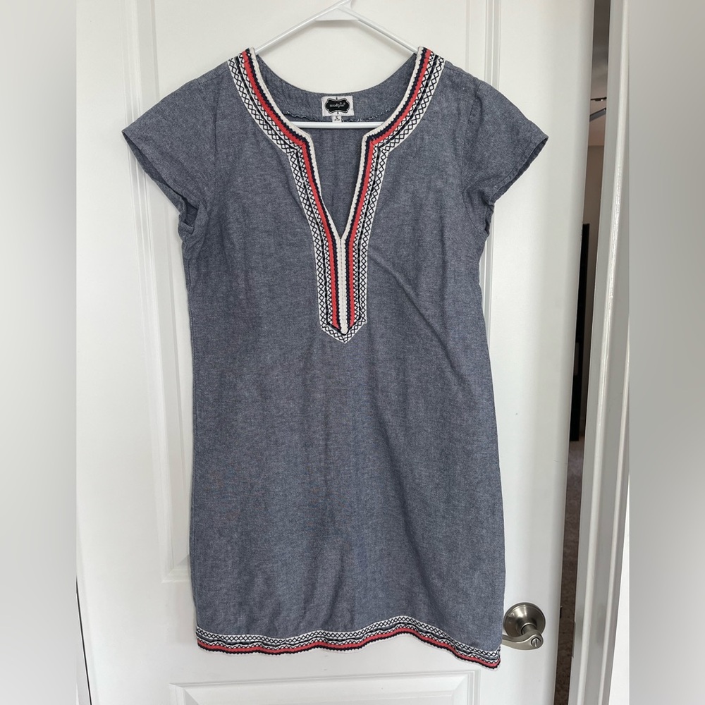 Mud Pie Gray Mini Dress with Red and White Trim